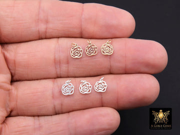 14 K Gold Filled Camellia Charms, 925 Sterling Silver Tiny Rose Flower Charms
